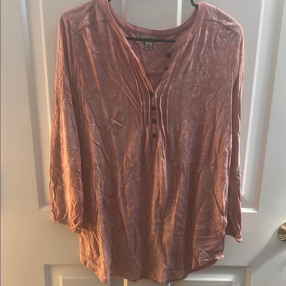 Lucky Brand Pink 3/4 Sleeve Buttoned Top